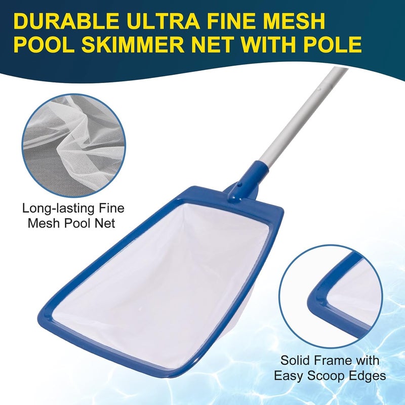POOLAZA Pool Skimmer Net with Pole, Ultra Fine Mesh Pool Nets for Cleaning with Pole, Semi-deep Pool Net Skimmer with 68'' Thickened Aluminum Pole, Pool Leaf Net for Above Ground Pool, Spa & Hot Tub - Image 4